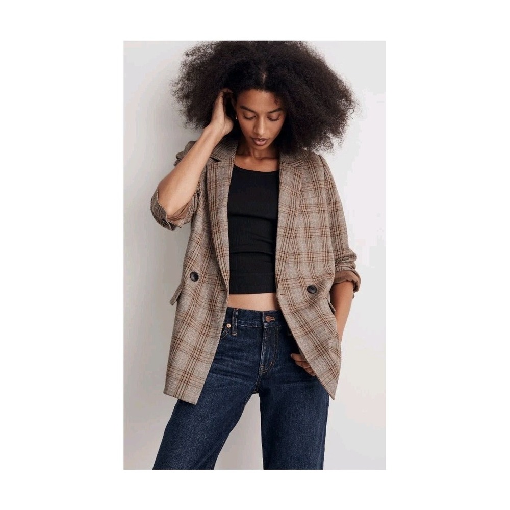 Madewell Women's Plaid Caldwell Double Breasted Blazer Sz S Oversized Slouchy